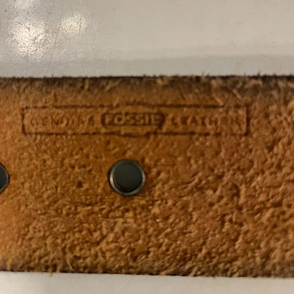 Fossil Silver Studded Genuine Leather Belt 39-inch Long Full Length